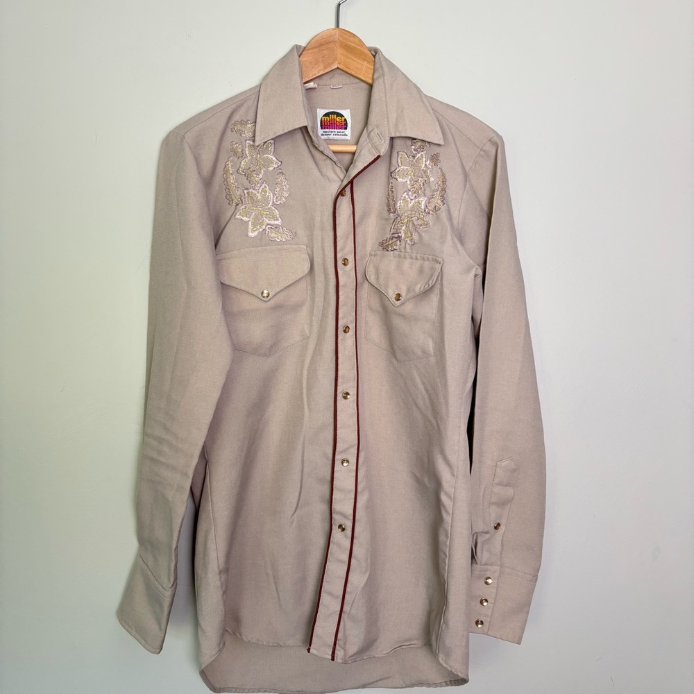VTG 70s Miller Western Wear Men's Floral Embroidered Pearl Snap Shirt-Size 14.5